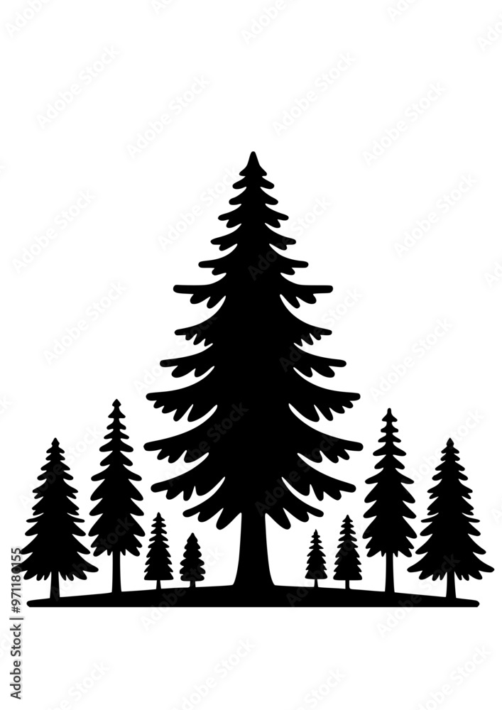 Fototapeta premium Pine Tree SVG, Forest Tree SVG, Mountain Forest SVG, Plant SVG, Sunset SVG, Nature SVG, Leaves SVG, Pine Tree Silhouette, Forest belt SVG, Tree Design, Cut file for Cricut SVG, JPG, PNG