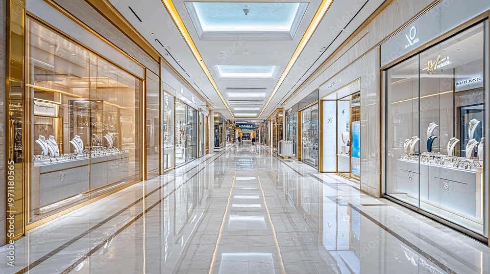 Modern Luxury Fashion Mall Interior with Jewelry and Stores, Wide Marble Corridor. AI generated illustration Modern Luxury Fashion Mall Interior with Jewelry and Stores, Wide Marble Corridor. AI generated illustration