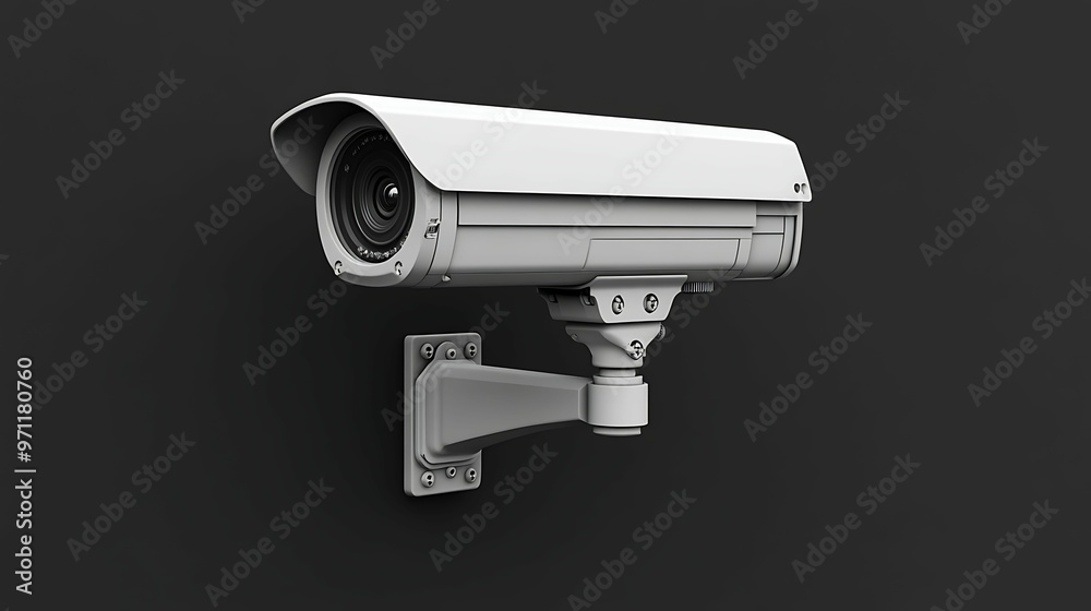 A sleek, wall-mounted security camera against a dark background, designed for surveillance and monitoring in both public and private spaces.