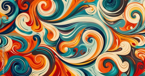 A vibrant abstract swirl pattern featuring dynamic colors and flowing shapes, perfect for backgrounds or artistic designs.