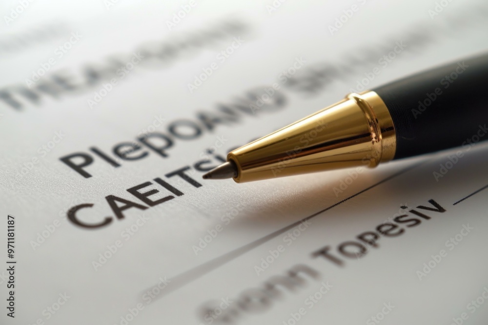 Golden pen is lying on a document waiting to be used for signing Golden pen is lying on a document waiting to be used for signing