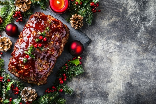 Glazed Meatloaf with Christmas Decorations photo