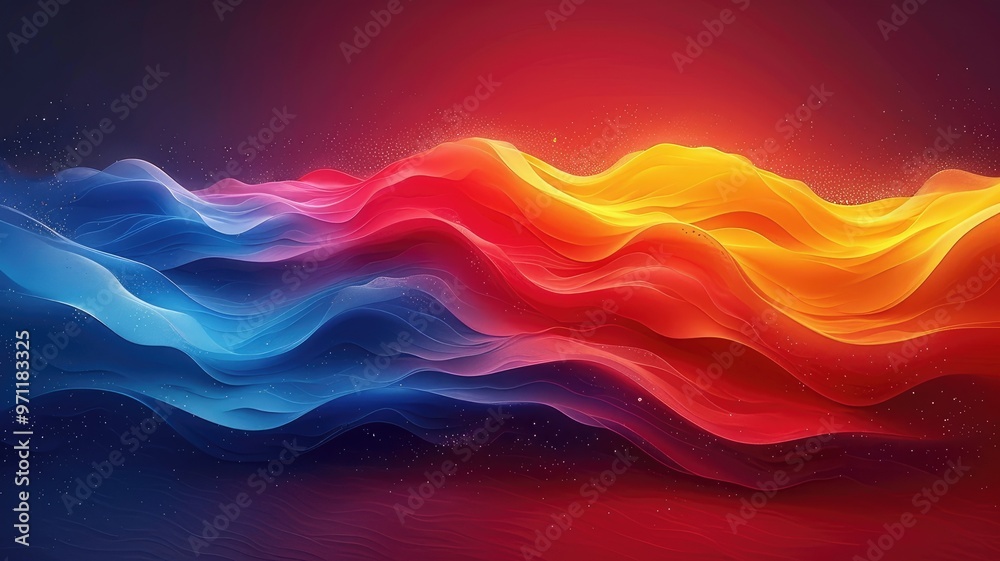 Fototapeta premium A vibrant abstract wave design featuring flowing colors of blue, red, and orange, creating a dynamic and energetic atmosphere.