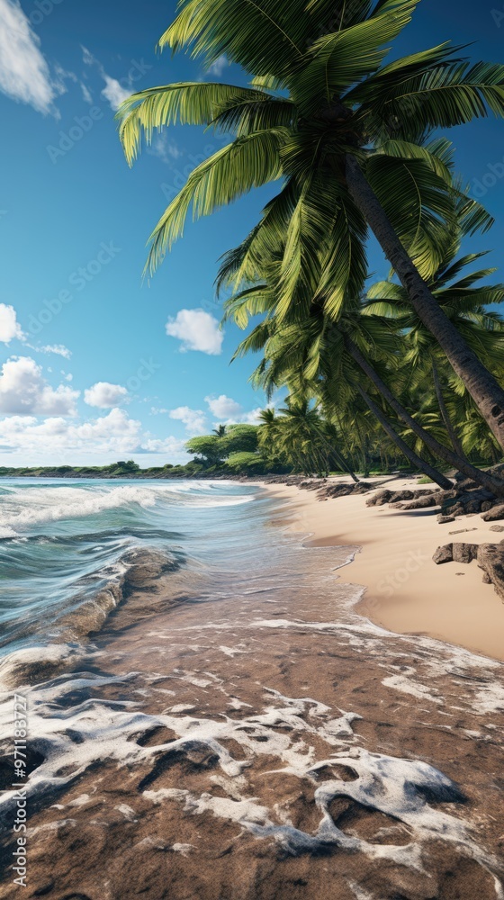 Palm trees swaying on a tropical summer beach Palm trees swaying on a tropical summer beach