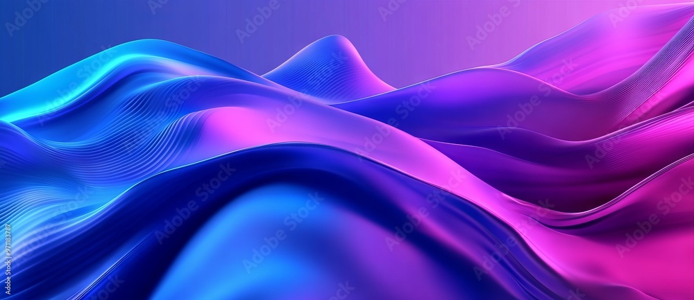 Fototapeta premium Futuristic Blue and Purple Gradient Background with Smooth Wave Lines. AI generated illustration