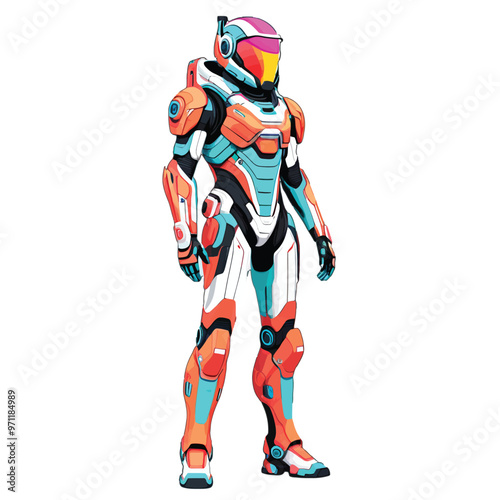 Vector illustration image of an advanced robot army in a future suit