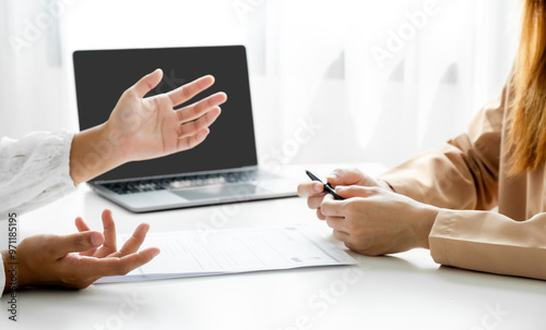 Business office executives interview job applicants employee in the meeting room
