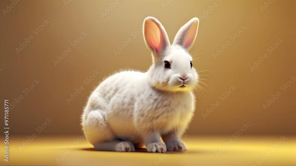 Obraz premium white rabbit on a golden yellow background