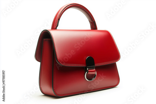 Colourful woman's handbag on white background.