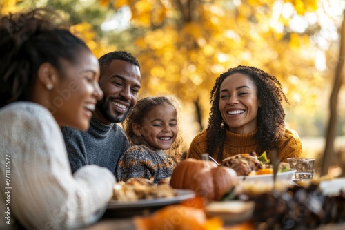 Happy Family Sharing a Festive Meal Together in Autumn