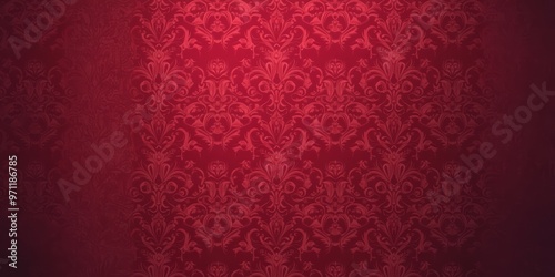 Abstract, baroque wallpaper pattern design. Red floral Victorian wallpaper background wall in grunge vintage / retro style.
