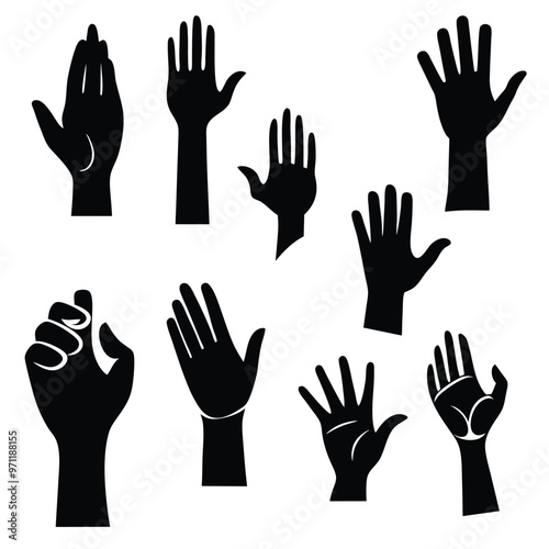 Versatile Hand Sign Vector Set, Varied Hand Signs for Creative Design, Expressive Hand Gestures Vector Collection. 