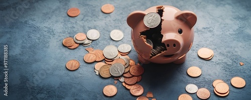 Broken Piggy Bank with Scat...
