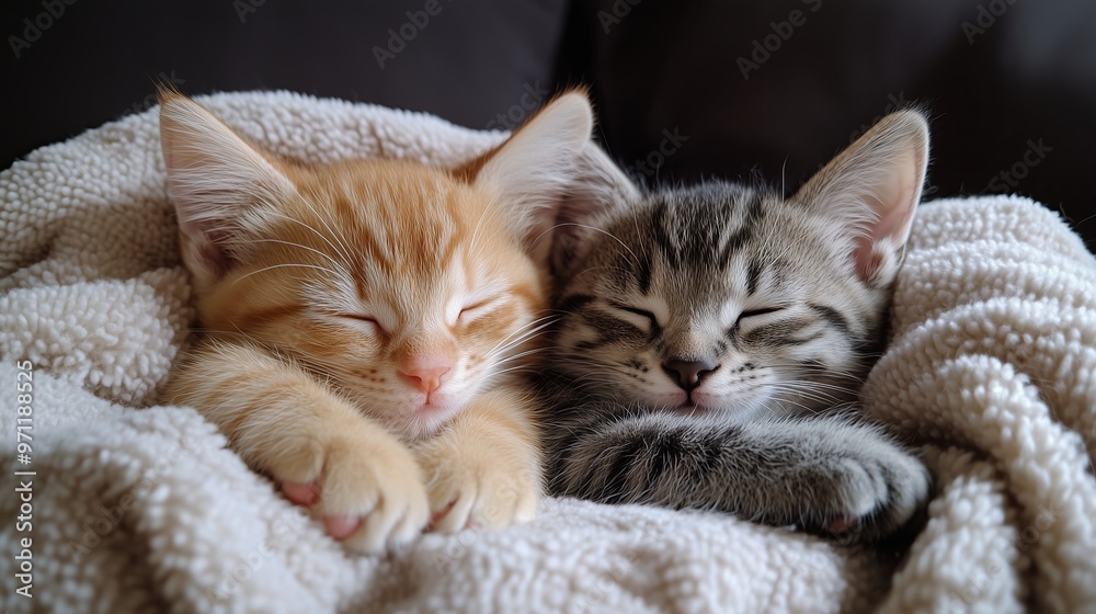 Two cute kittens sleeping in the same blanket Two cute kittens sleeping in the same blanket