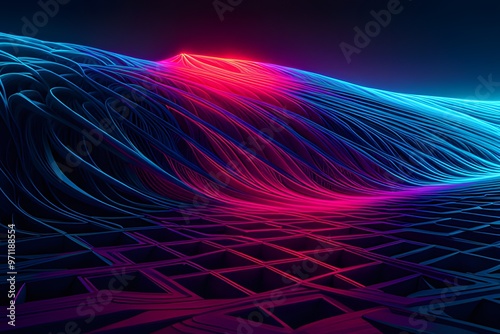 Illustrate a modern background with neon-colored shapes against a dark backdrop