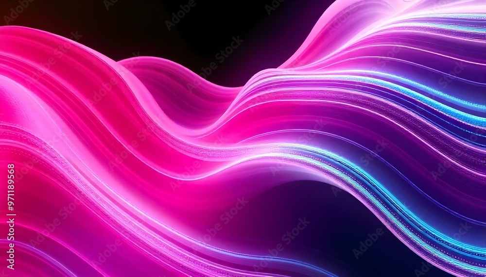 Obraz premium 3d model, octane render volumetric,Abstract wavy neon lines in shades of pink and blue, dynamic and textured background