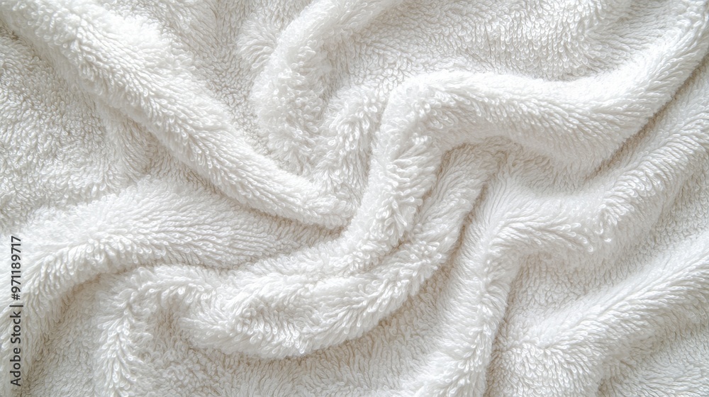 Close-Up of White Plush Towel Texture with Fluffy Folds, Spa and Beauty Salon Concept. AI generated illustration Close-Up of White Plush Towel Texture with Fluffy Folds, Spa and Beauty Salon Concept. AI generated illustration