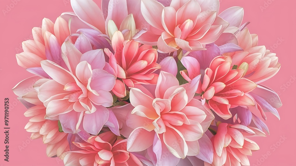 Top view of beautiful tender blooming eustoma flowers isolated on pink background Top view of beautiful tender blooming eustoma flowers isolated on pink background
