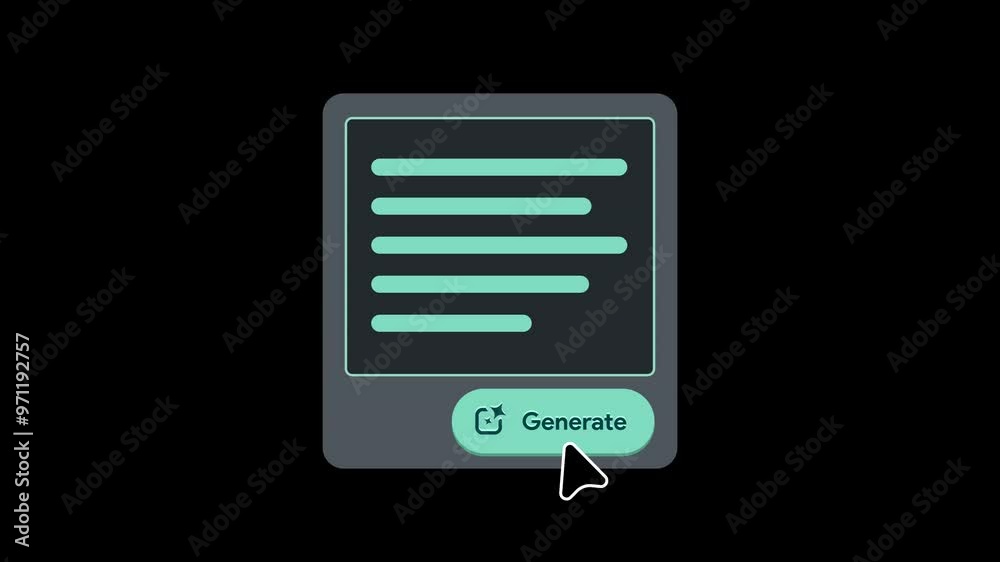 AI prompt placeholder animation. Generate button in motion. LLM assistant chat interface. Input prompt box. Artificial intelligence button click.  4K Mov Alpha Video