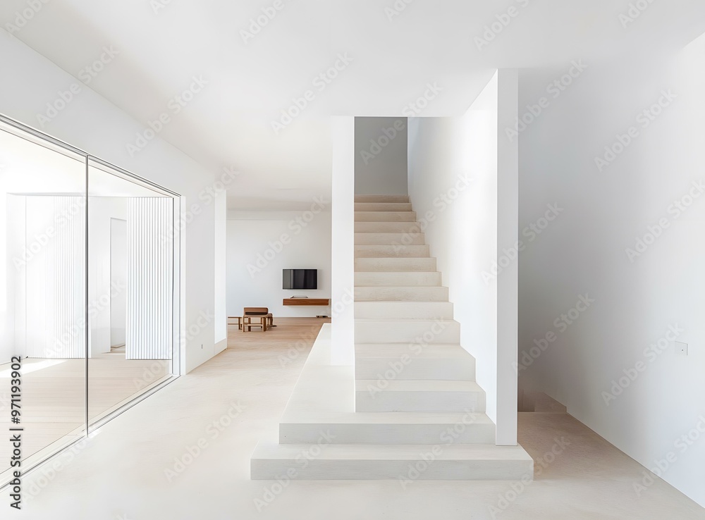 Fototapeta premium Modern Minimalist Interior Design Staircase with White Walls