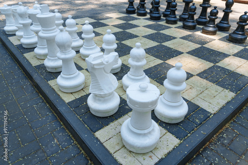 street chess in the city park in the summer season