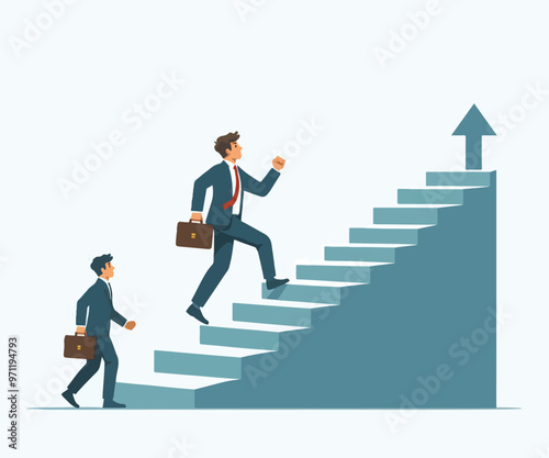 businessman walks up stairs to reach his goal in flat vector illustration