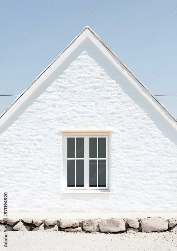 Obraz premium White Wall With Window and Rock Border
