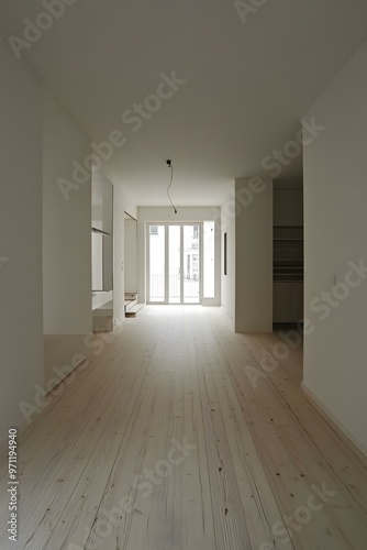 Empty White Room With Wooden Floor And White Walls