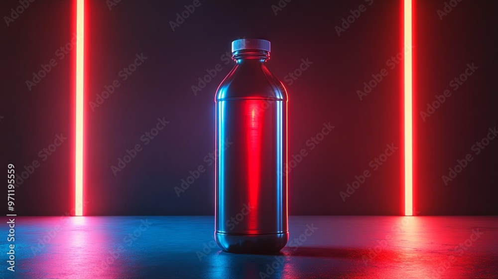A tin can of energy drink illuminated by red neon light A tin can of energy drink illuminated by red neon light