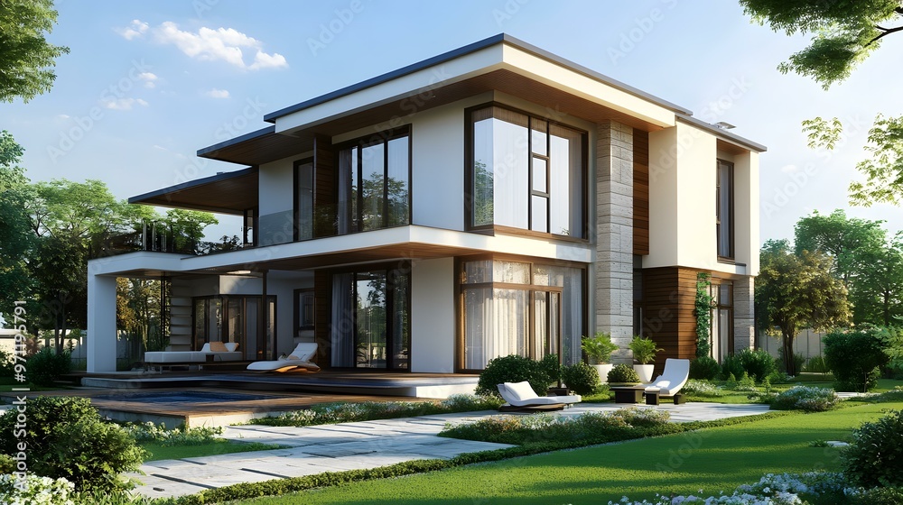 Fototapeta premium Modern Luxury House With Swimming Pool And Landscaping