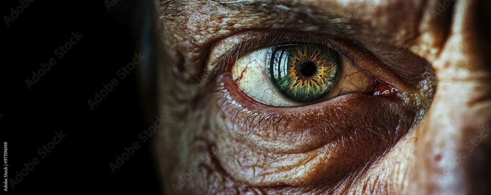 Close-up of a captivating human eye, showcasing intricate details and unique colors, reflecting wisdom and experience. Close-up of a captivating human eye, showcasing intricate details and unique colors, reflecting wisdom and experience.
