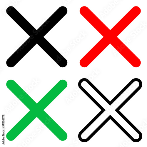 Delete icon, no sign, close symbol vector, cancel, wrong or reject illustration. Close icon vector. Delete sign and symbol. Cross sign. Deny.