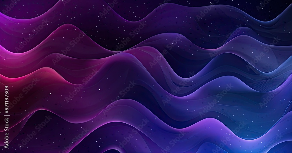 Obraz premium A vibrant abstract wave pattern featuring gradients of purple, pink, and blue, creating a sense of motion and depth.