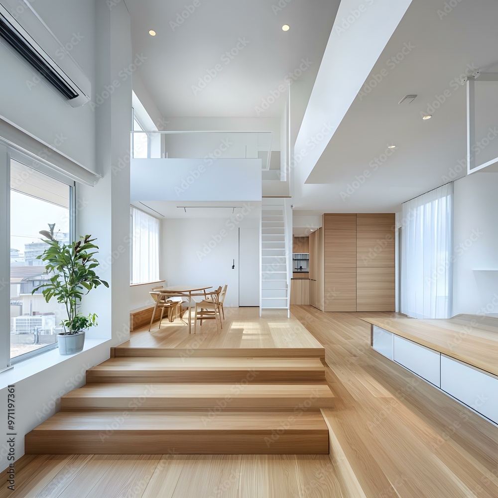 Modern Minimalist White Loft Apartment With Wood Flooring and Staircase Modern Minimalist White Loft Apartment With Wood Flooring and Staircase