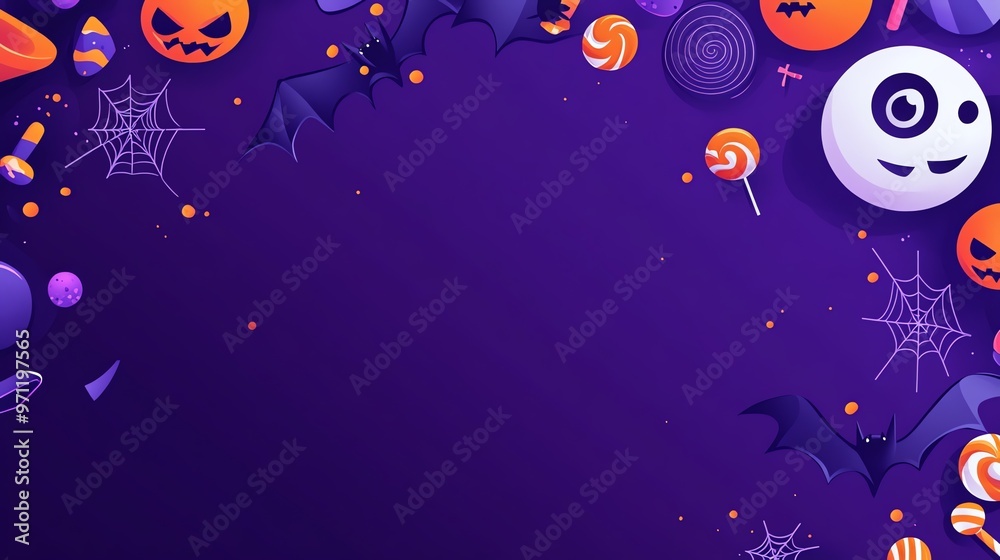 Fototapeta premium Colorful Halloween vector design with cute ghost, pumpkin, and eye