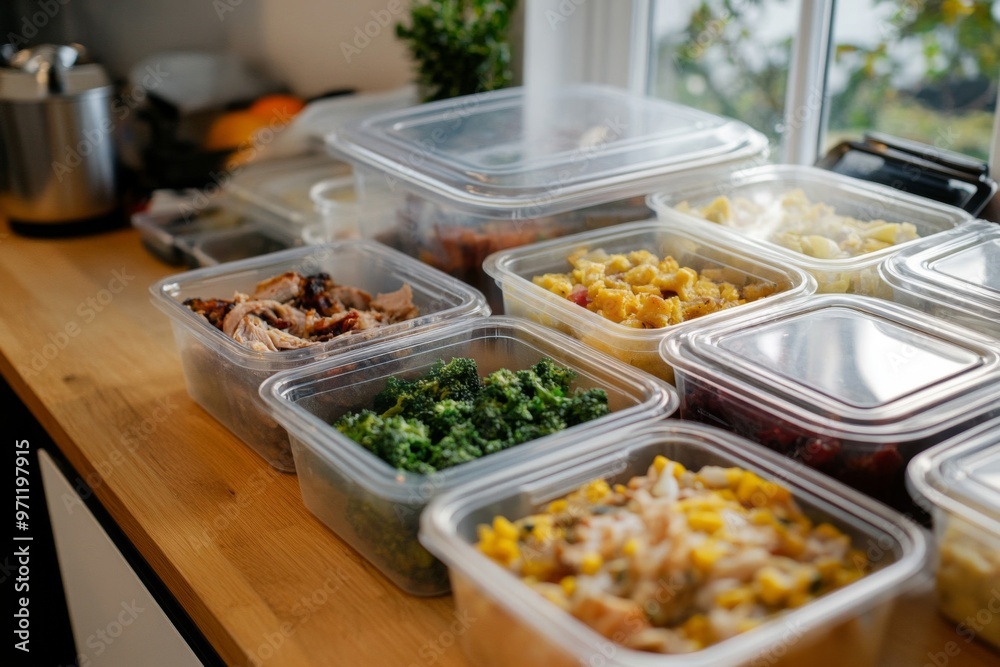 Assortment of Prepared Meals in Clear Plastic Containers Assortment of Prepared Meals in Clear Plastic Containers