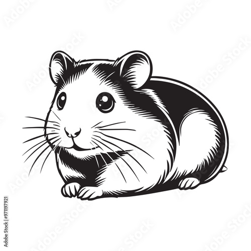 Hamster Outline Design - Hamster Rodent Vector illustration in black and white 