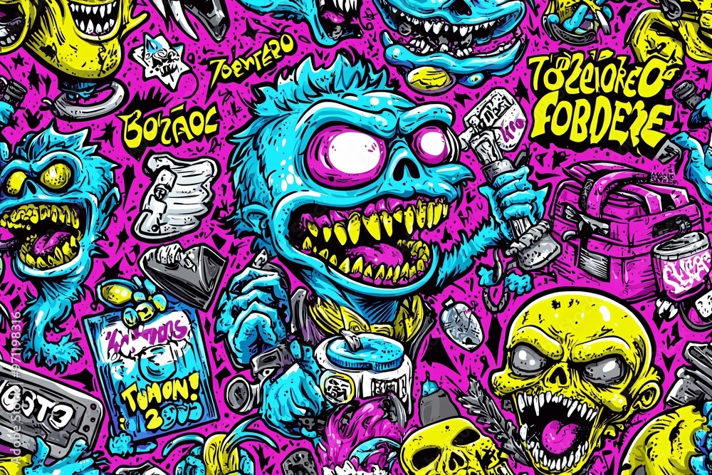 Colorful and Grotesque Cartoon Monster Pattern Colorful and Grotesque Cartoon Monster Pattern
