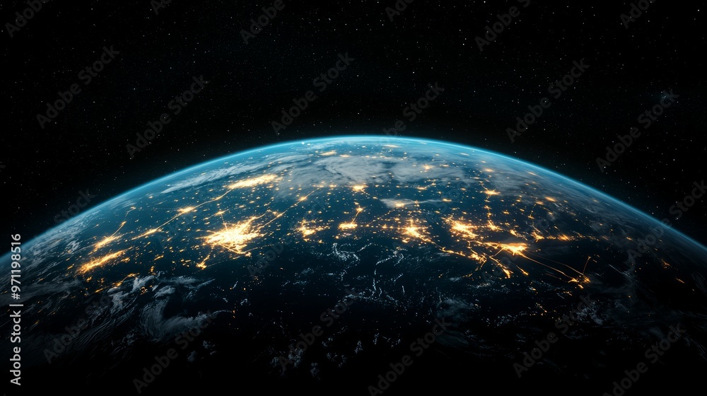 Obraz premium A global network of glowing connections across the Earth