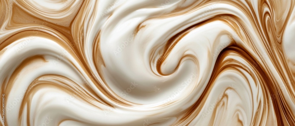 Artistic swirls of milk and coffee creating intricate organic patterns and flowing shapes with a soothing visual rhythm Artistic swirls of milk and coffee creating intricate organic patterns and flowing shapes with a soothing visual rhythm