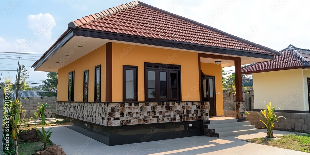Modern Small House With Orange Walls And Brown Roof Modern Small House With Orange Walls And Brown Roof
