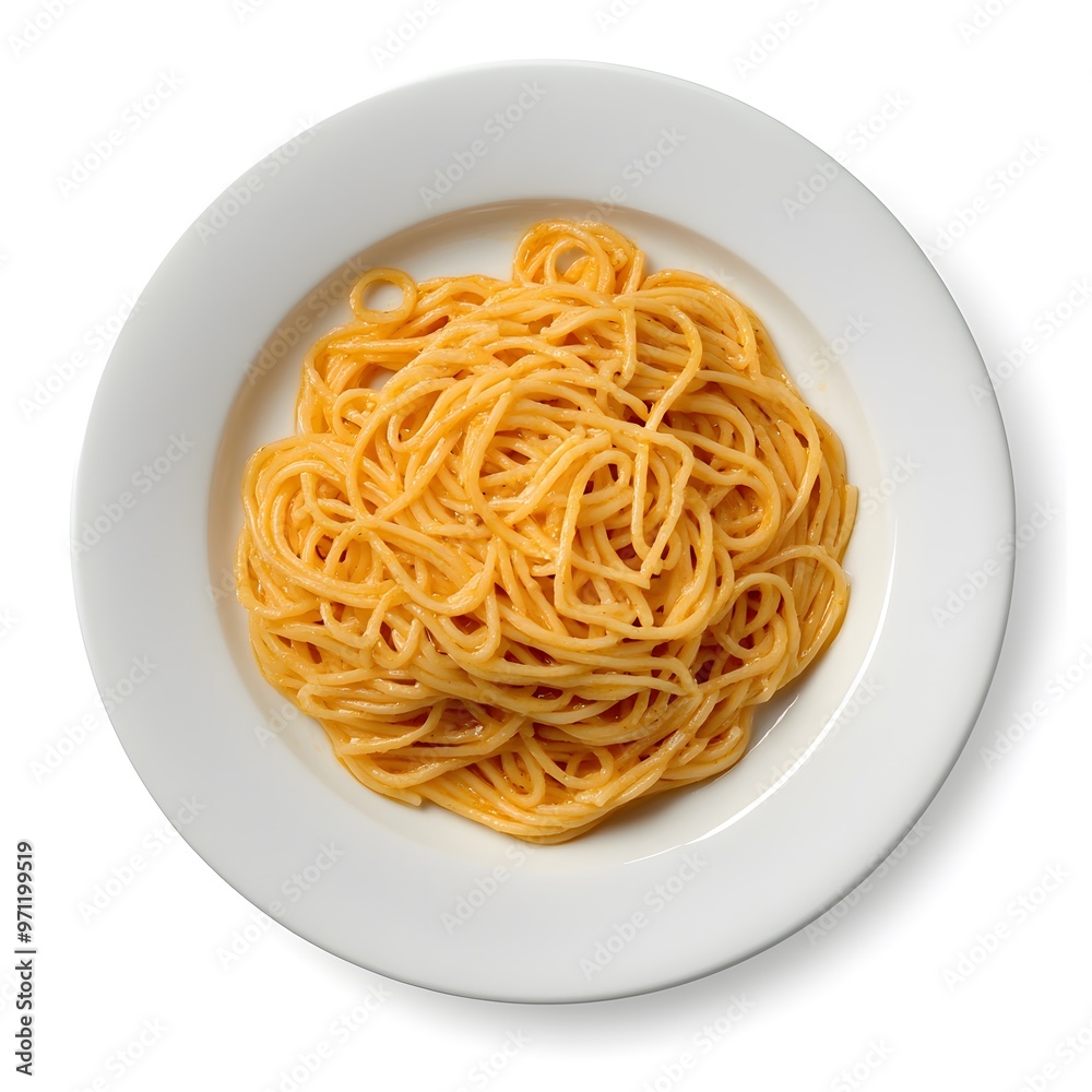 Delicious spaghetti with creamy sauce on a white plate Delicious spaghetti with creamy sauce on a white plate