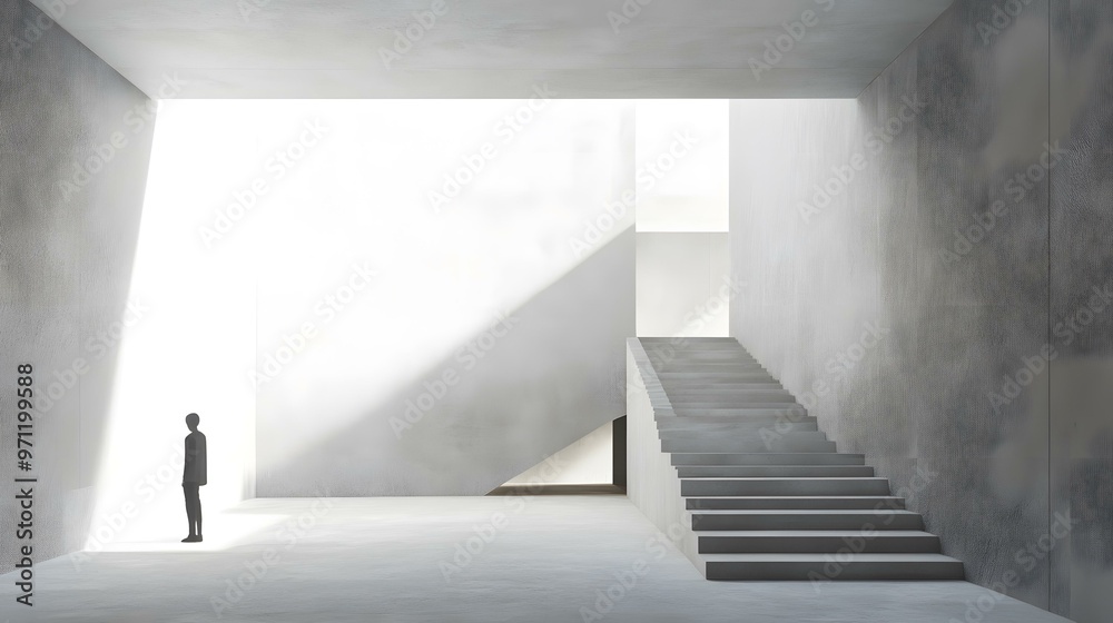 Minimalist Concrete Staircase and Man Silhouette Minimalist Concrete Staircase and Man Silhouette