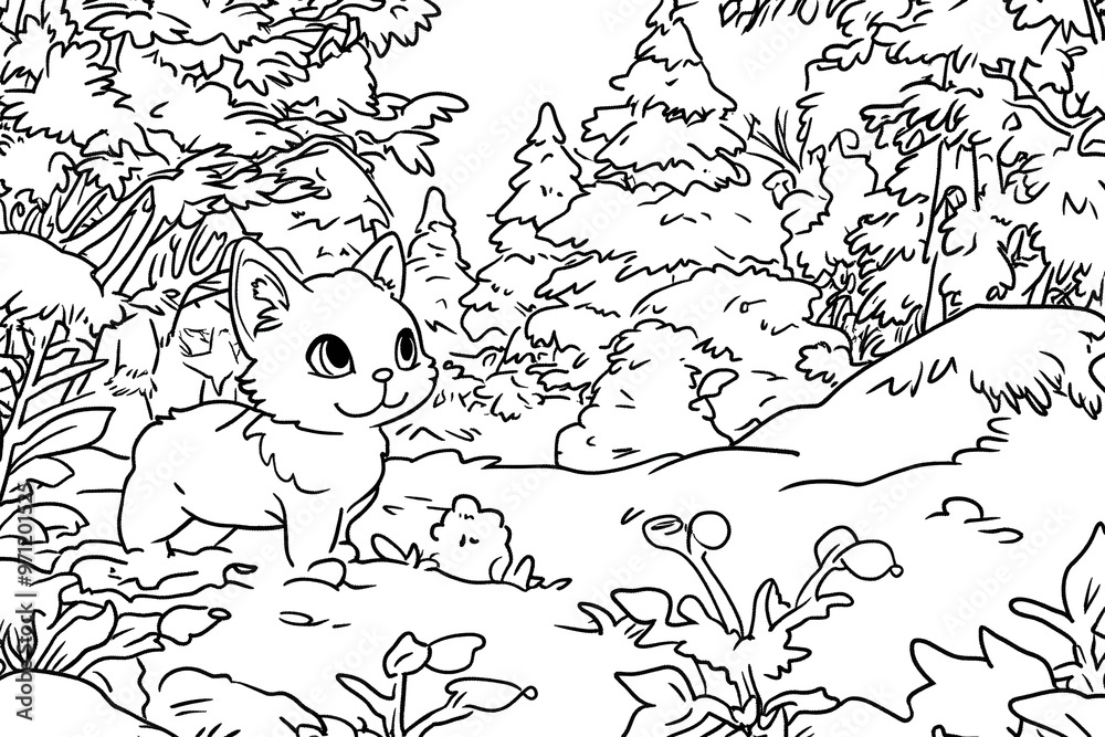 Fototapeta premium Cute Kitten In The Forest