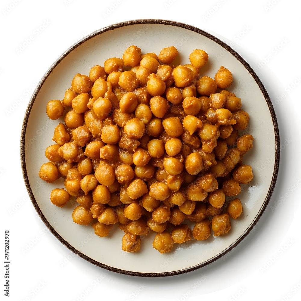 Deliciously spiced cooked chickpeas on a ceramic plate - healthy vegan cuisine Deliciously spiced cooked chickpeas on a ceramic plate - healthy vegan cuisine