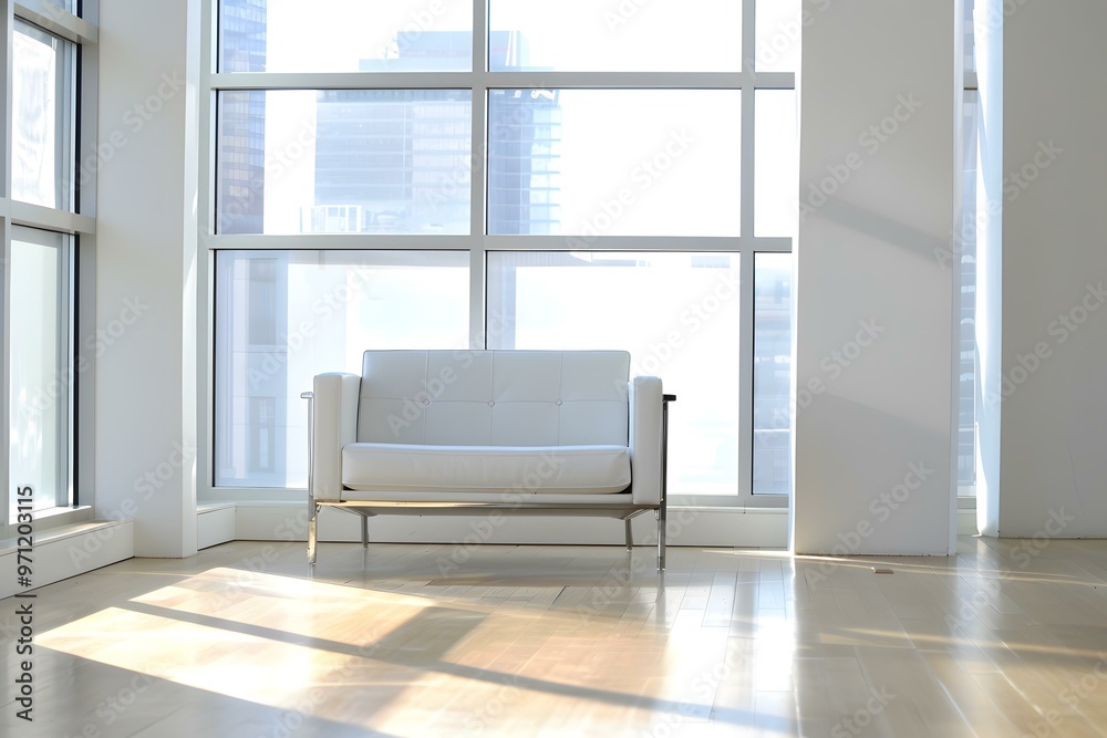Fototapeta premium Modern White Sofa in Minimalist Interior Design