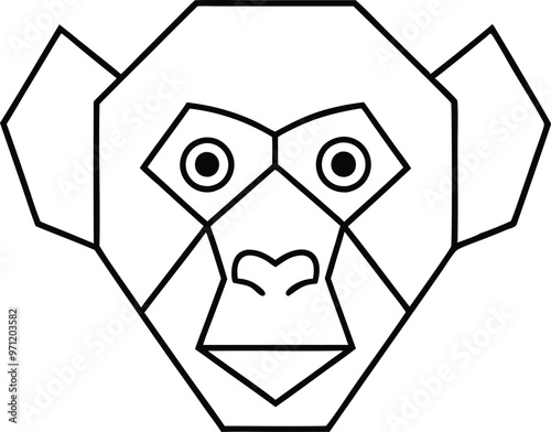 Easy Monkey Face Coloring Page with Geometric Shapes
 photo