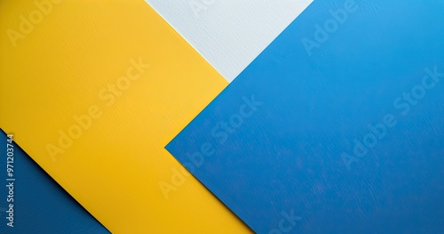A vibrant arrangement of colored paper in yellow, white, and blue, ideal for creative projects or graphic design.