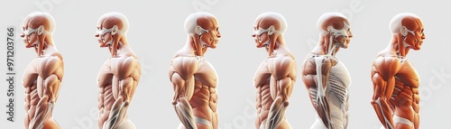 Detailed anatomical illustration showcasing human body layers from muscular to skeletal structure for educational use.