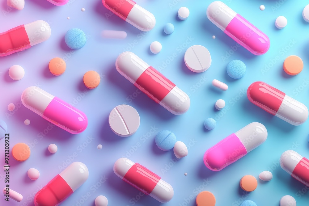 Modern Linear Gradient Medicine Capsules and Pills 2D Illustrations Modern Linear Gradient Medicine Capsules and Pills 2D Illustrations